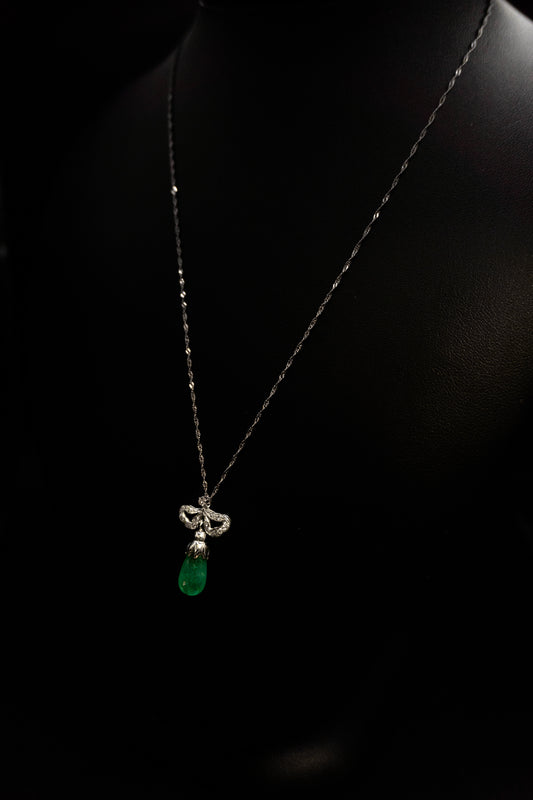 Collana in oro 18 k. ti con Goccia Smeraldo e diamanti